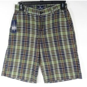 American Living Casual Shorts Boys 12 Flat Front Pockets Green Plaid Cotton